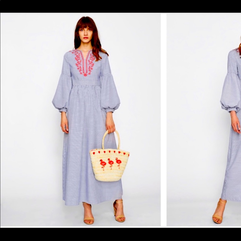 SHEIN Maxi Dress Embroidered Balloon Sleeve S